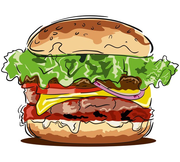 Illustrazione vettoriale di un hamburger su sfondo bianco con ombra