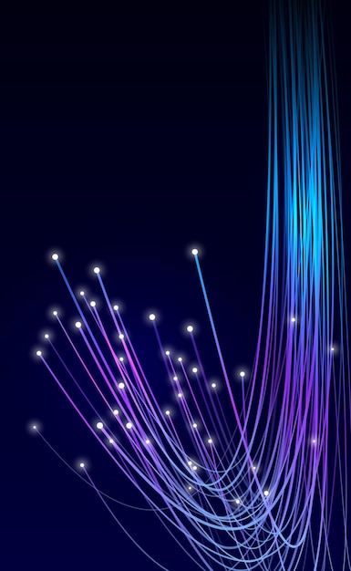 Illustrazione vettoriale di un insieme di elementi di fibra ottica con flusso di informazioni Schizzo per la creatività