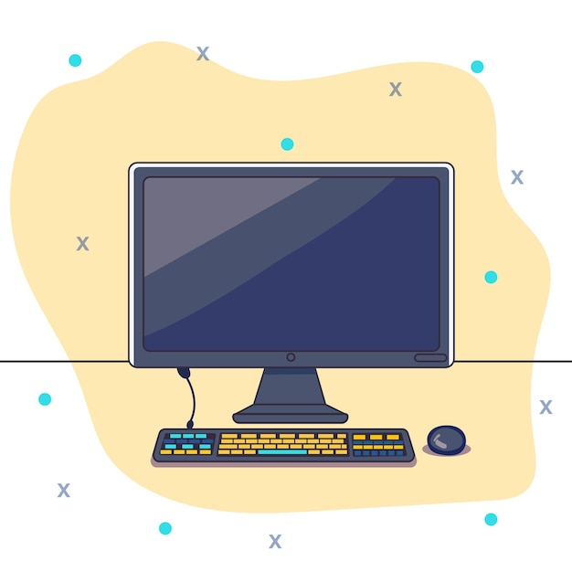 Illustrazione vettoriale di un monitor di computer con sfondo giallo