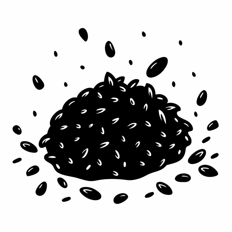 Vettore illustrazione vettoriale di un mucchio di semi di sesamo nero con semi sparsi