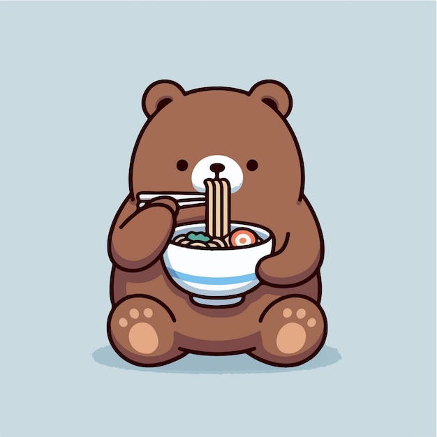 illustrazione vettoriale di un orso che mangia ramen
