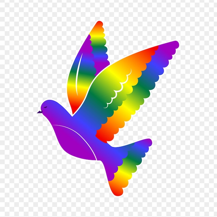 Vettore illustrazione vettoriale di un piccione a colore arcobaleno su uno sfondo trasparente
