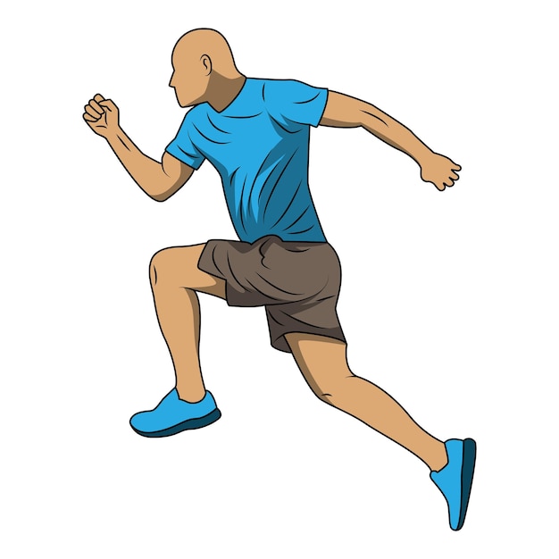 illustrazione vettoriale di un uomo calvo che corre e salta leggermente