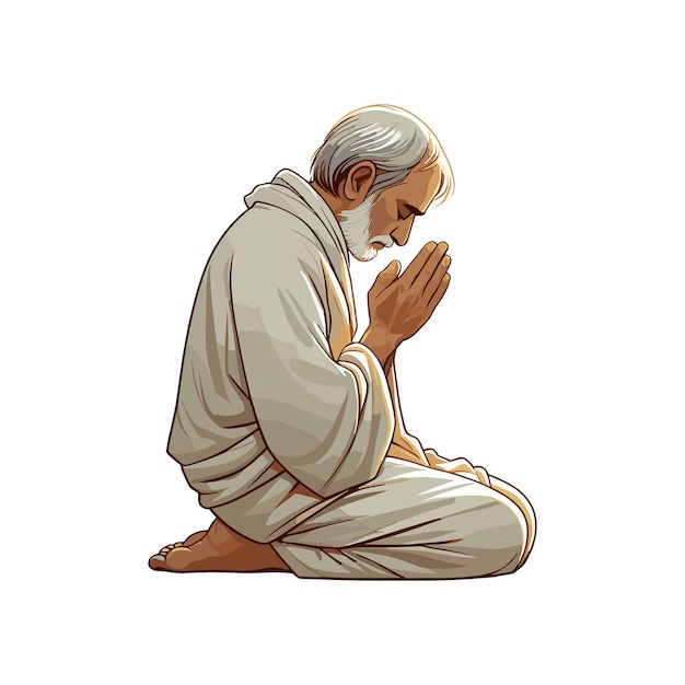 Illustrazione vettoriale di un uomo povero in postura di preghiera Beggar Man Pray Prayer
