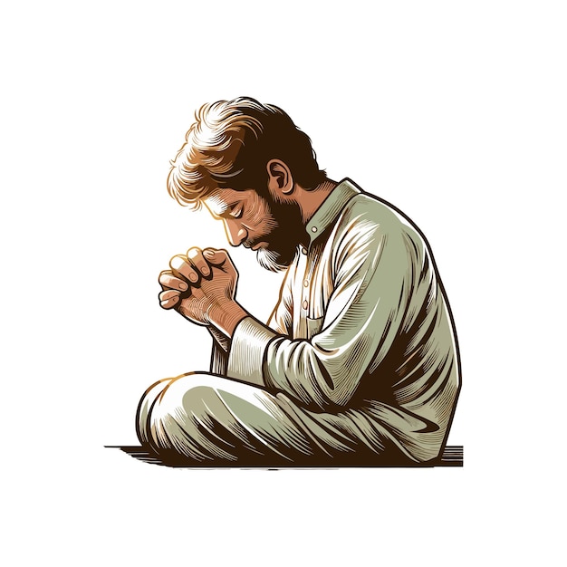 Illustrazione vettoriale di un uomo povero in postura di preghiera Beggar Man Pray Prayer