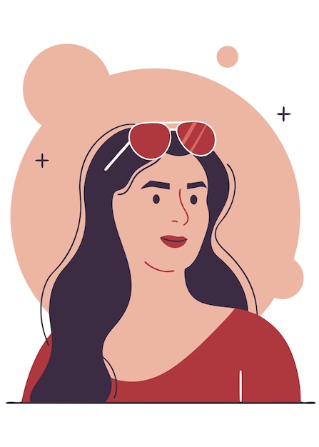 Illustrazione vettoriale di una bella giovane donna con gli occhiali da sole su sfondo bianco