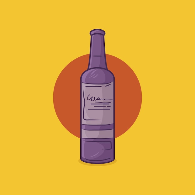 Illustrazione vettoriale di una bottiglia di bevanda viola su sfondo giallo