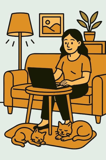 illustrazione vettoriale di una donna che lavora da casa