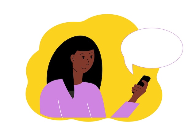 Illustrazione vettoriale di una donna con un telefono cellulare in mano