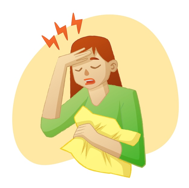 Illustrazione vettoriale di una donna malata Persona stanca sotto stress e depressione Disegno di cartoni animati triste esausto