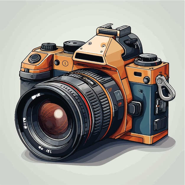 Illustrazione vettoriale di una fotocamera professionale con un obiettivo da 2470 mm Colore arancione