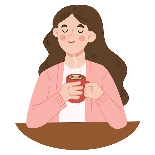 Illustrazione vettoriale di una giovane donna che si rilassa godendosi un drink
