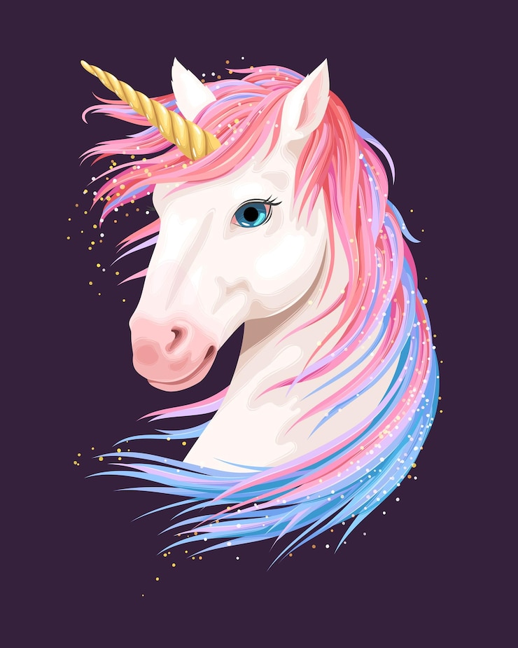 Illustrazione vettoriale di unicorno carino con corno d'oro
