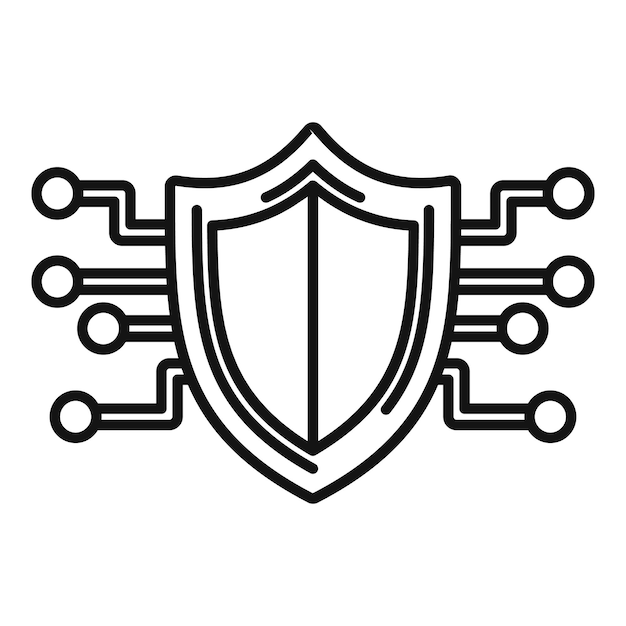 Illustrazione vettoriale di uno scudo infuso di linee di circuiti digitali che simboleggiano la cibersicurezza