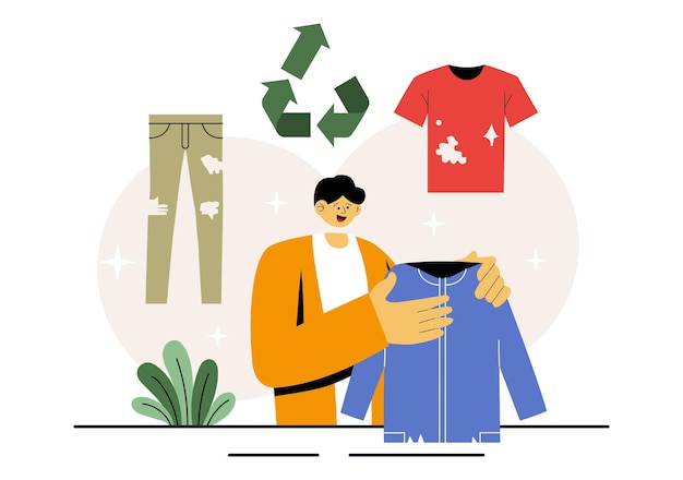 Illustrazione vettoriale di upcycling che presenta il processo e le tecniche di riutilizzo e trasformazione dei rifiuti in prodotti di valore su uno sfondo piatto