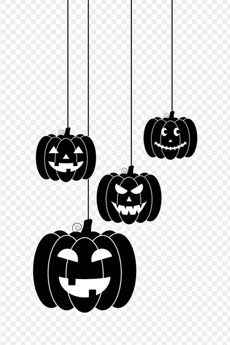 Vettore illustrazione vettoriale di zucche di halloween appese su uno sfondo trasparente