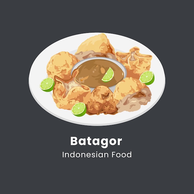 Illustrazione vettoriale disegnata a mano del cibo di strada tradizionale indonesiano Batagor
