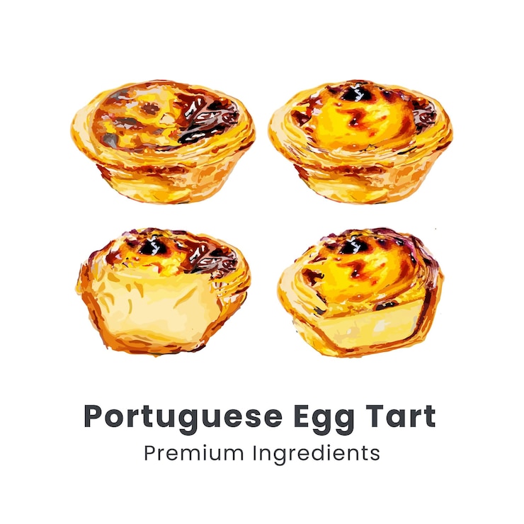 Vettore illustrazione vettoriale disegnata a mano di una torta d'uovo portoghese