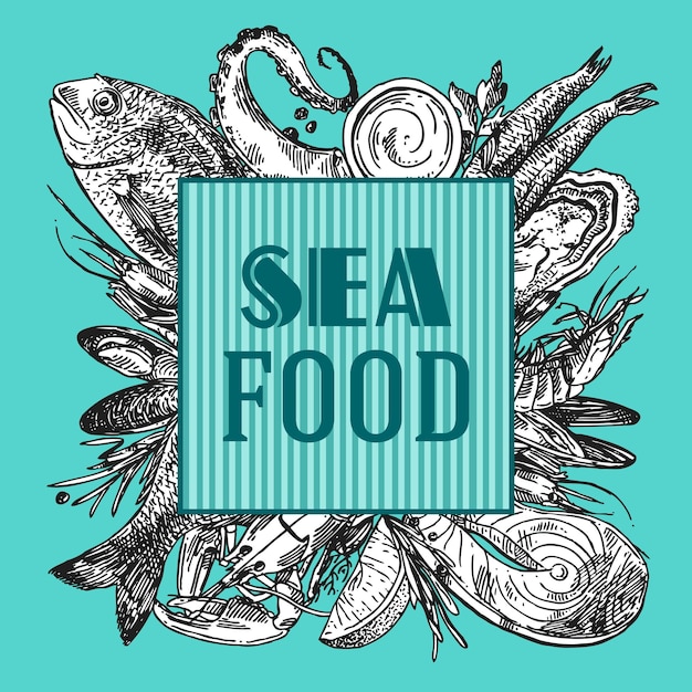 Illustrazione vettoriale disegnata a mano frutti di mare Stile schizzo vintage Buono per menu e