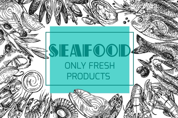 Illustrazione vettoriale disegnata a mano frutti di mare Stile schizzo vintage Buono per menu e