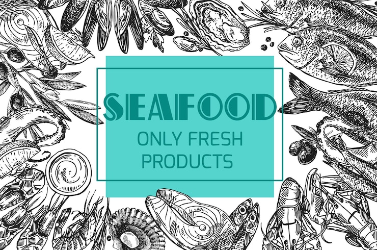 Vettore illustrazione vettoriale disegnata a mano frutti di mare stile schizzo vintage buono per menu e