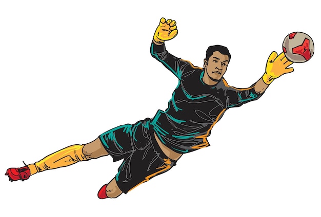 illustrazione vettoriale disegnata a mano giocando a calcio