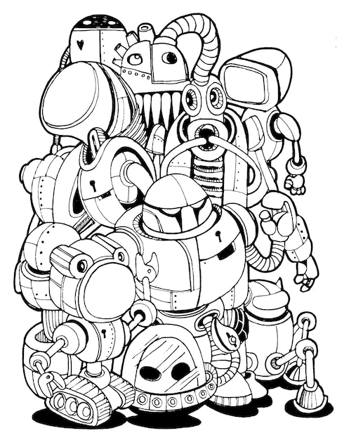 Illustrazione vettoriale disegnato a mano dell'elemento robot Doodle