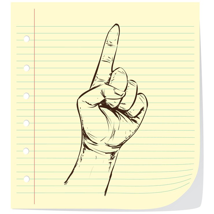 Vettore illustrazione vettoriale gesto della mano che mostra il numero uno semplico doodle stile disegnato a mano