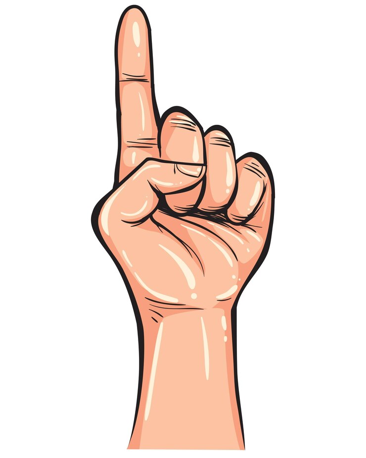 Vettore illustrazione vettoriale gesto della mano che mostra il numero uno semplico doodle stile disegnato a mano