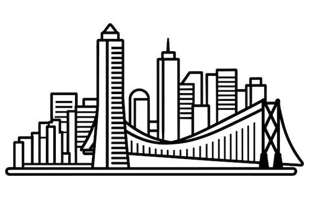 Illustrazione vettoriale in stile line art della città di San Francisco