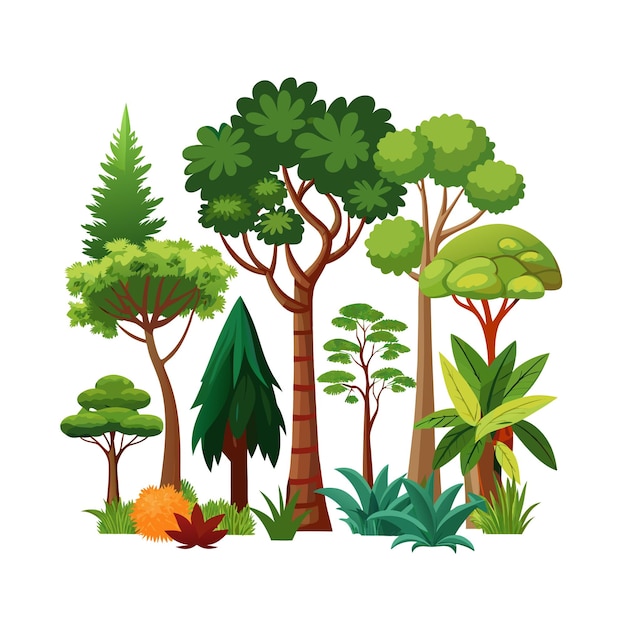 Illustrazione vettoriale in stile piatto di A Collection of Trees