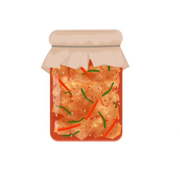 Illustrazione vettoriale Logo Clipart Fermentazione Radice Kimchi Ggakdugi Kkakdugi su un barattolo
