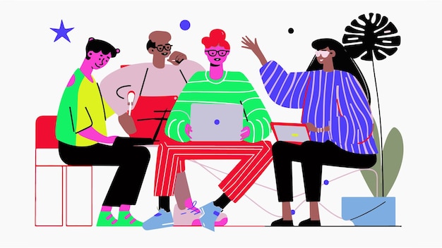 Illustrazione vettoriale minimalista di un team che crea un'applicazione digitale per computer idee 3 persone