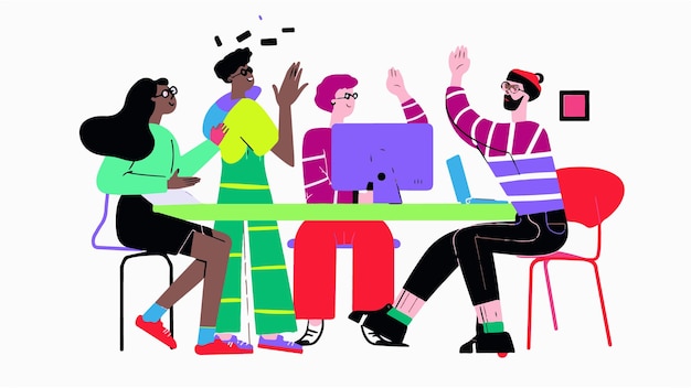 Illustrazione vettoriale minimalista di un team che crea un'applicazione digitale per computer idee 3 persone