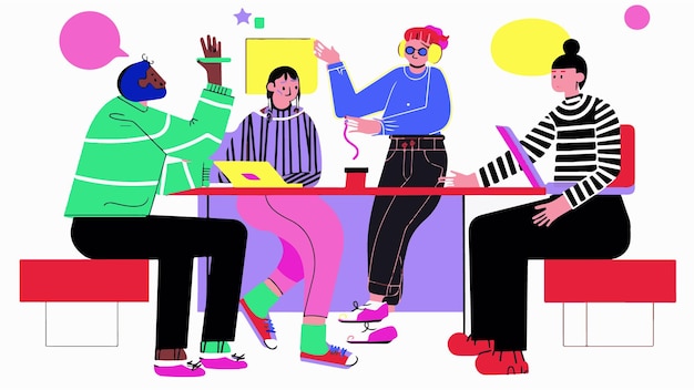 Illustrazione vettoriale minimalista di un team che crea un'applicazione digitale per computer idee 3 persone