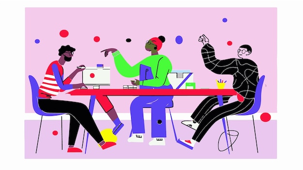 Illustrazione vettoriale minimalista di un team che crea un'applicazione digitale per computer idee 3 persone