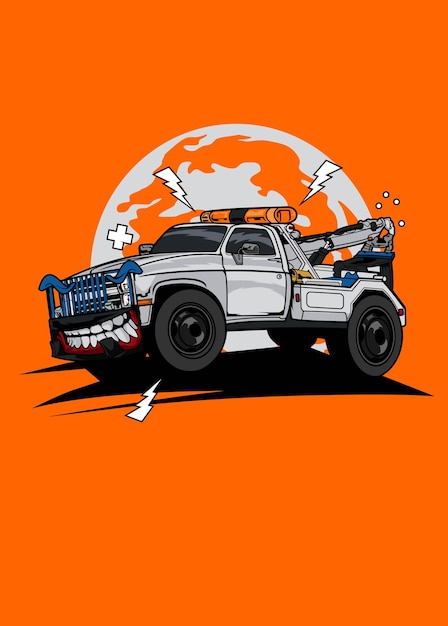 Illustrazione vettoriale monster carro attrezzi di alta qualità design colorato con un concetto divertente realizzato da schizzo originale e digitalizza utilizzando corel draw