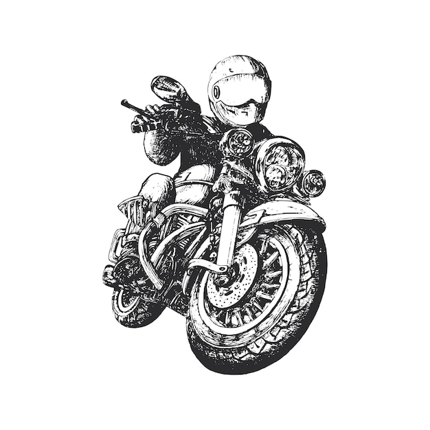 Illustrazione vettoriale motociclista vintage. Pilota in bicicletta.