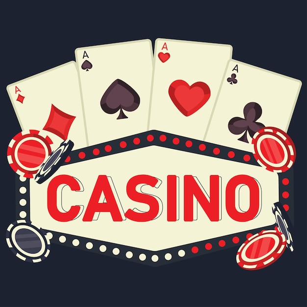 Illustrazione vettoriale piatta con carte e fiches Carte da casinò Carte a colori SpadeCasino banner Casino
