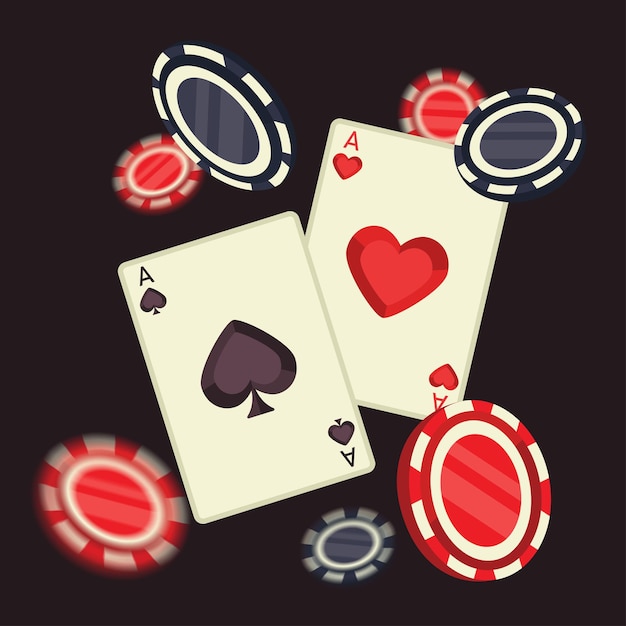 Illustrazione vettoriale piatta con carte e fiches Carte da casinò Carte di colore Picche