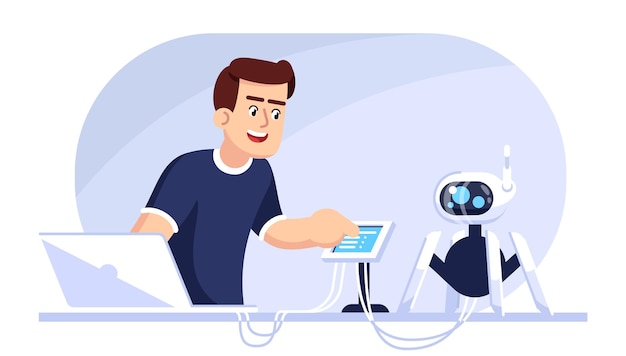 Illustrazione vettoriale piatta del robot operativo dell'ingegnere