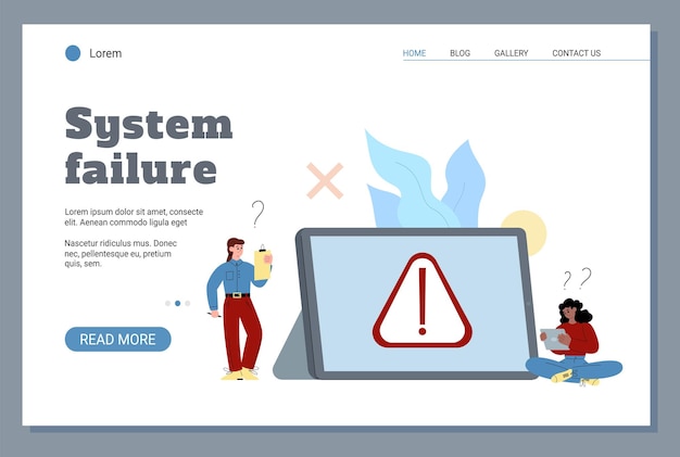 Illustrazione vettoriale piatta del sito Web di errore del sistema operativo dell'app per tablet per computer