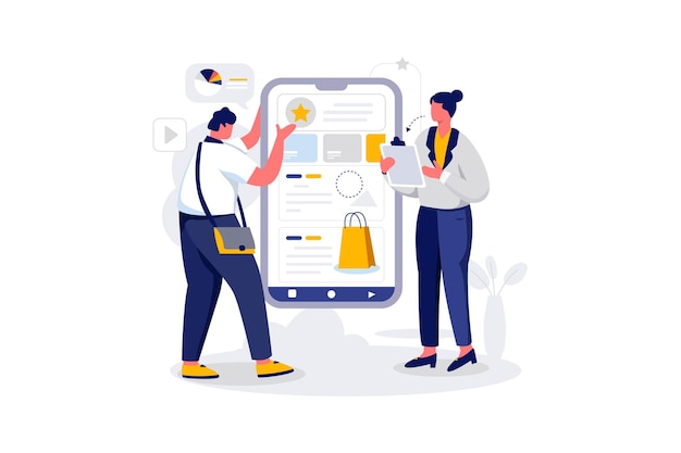 Illustrazione vettoriale piatta dell'app di vendita dello shopping