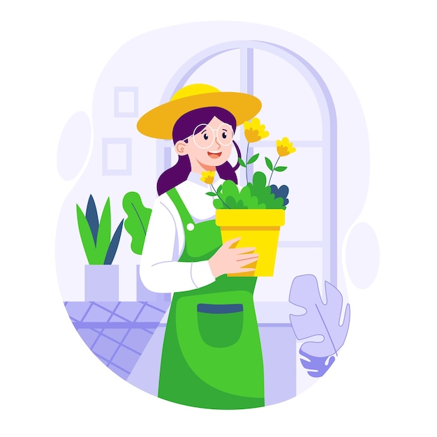 Illustrazione vettoriale piatta di donne che piantano in primavera