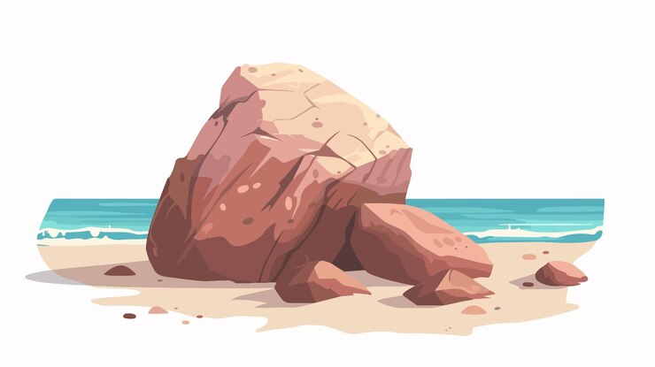 Vettore illustrazione vettoriale piatta di rock on the beach