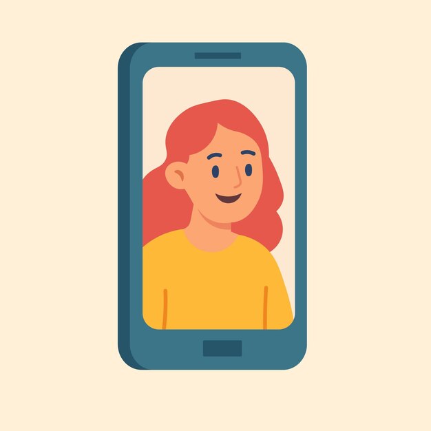 Illustrazione vettoriale piatta di un avatar femminile sullo schermo di uno smartphone