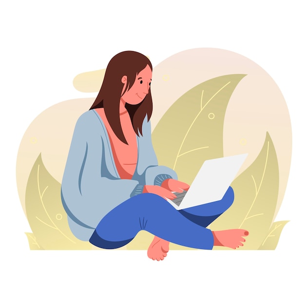 Illustrazione vettoriale piatta Donna davanti a un laptop Nuovo incontro normale con la famiglia e gli amici vi
