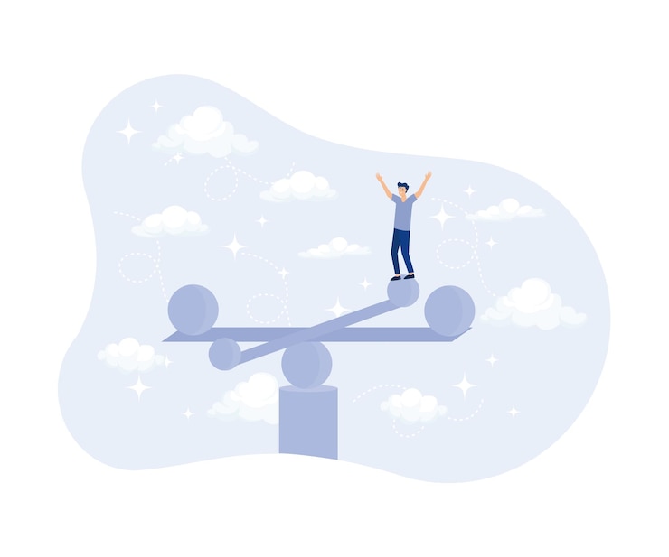 Vettore illustrazione vettoriale piatta moderna del concetto di gestione del rischio o della sfida dell'equilibrio tra lavoro e vita privata