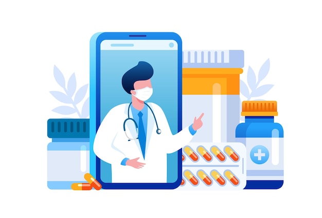 illustrazione vettoriale piatta per lo shopping in farmacia per banner