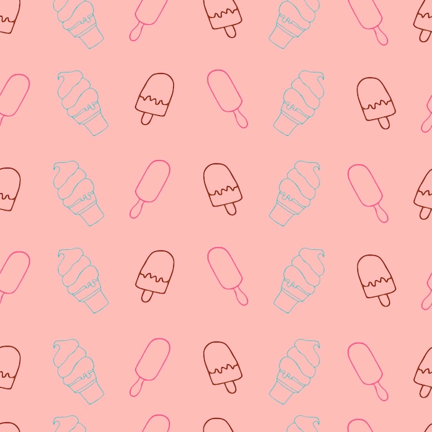 Illustrazione vettoriale popsicle gelato cono rosa blu marrone carta da parati cibo